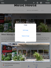 Image menu in Weebly app for iPad